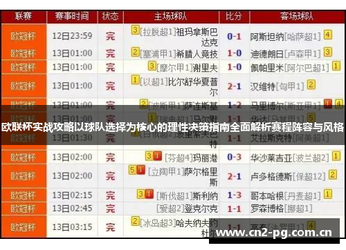欧联杯实战攻略以球队选择为核心的理性决策指南全面解析赛程阵容与风格